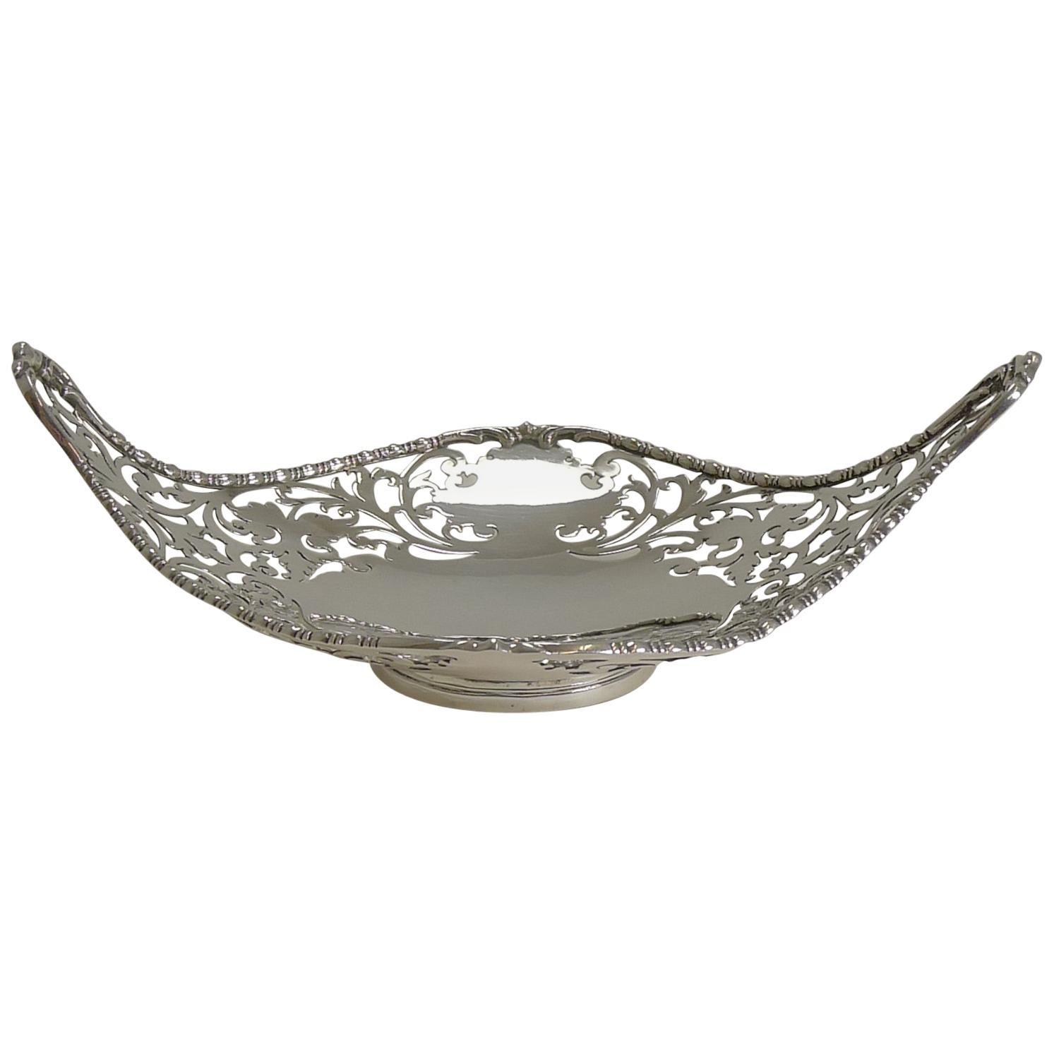 Antico cestino o piatto in argento sterling inglese, 1908