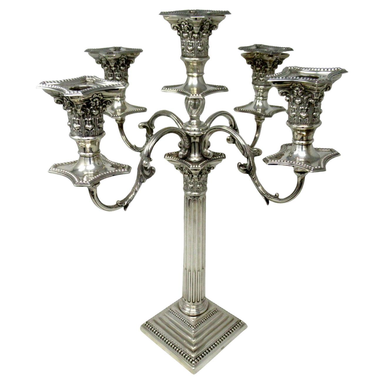 Antique Pair English Sterling Silver Candlesticks Candelabra Corinthian