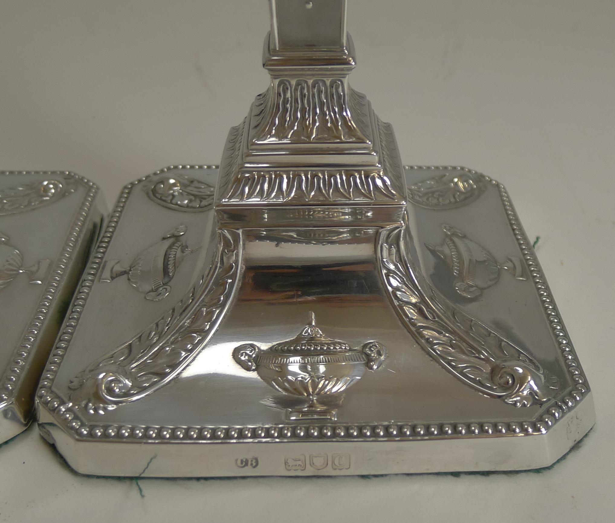 Antique English Sterling Silver Candlesticks  Adams Style, Ram's Heads, 1898 In Good Condition In Bath, GB