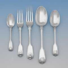 Antique English Sterling Silver Canteen of Cutlery, Fiddle Thread & Shell