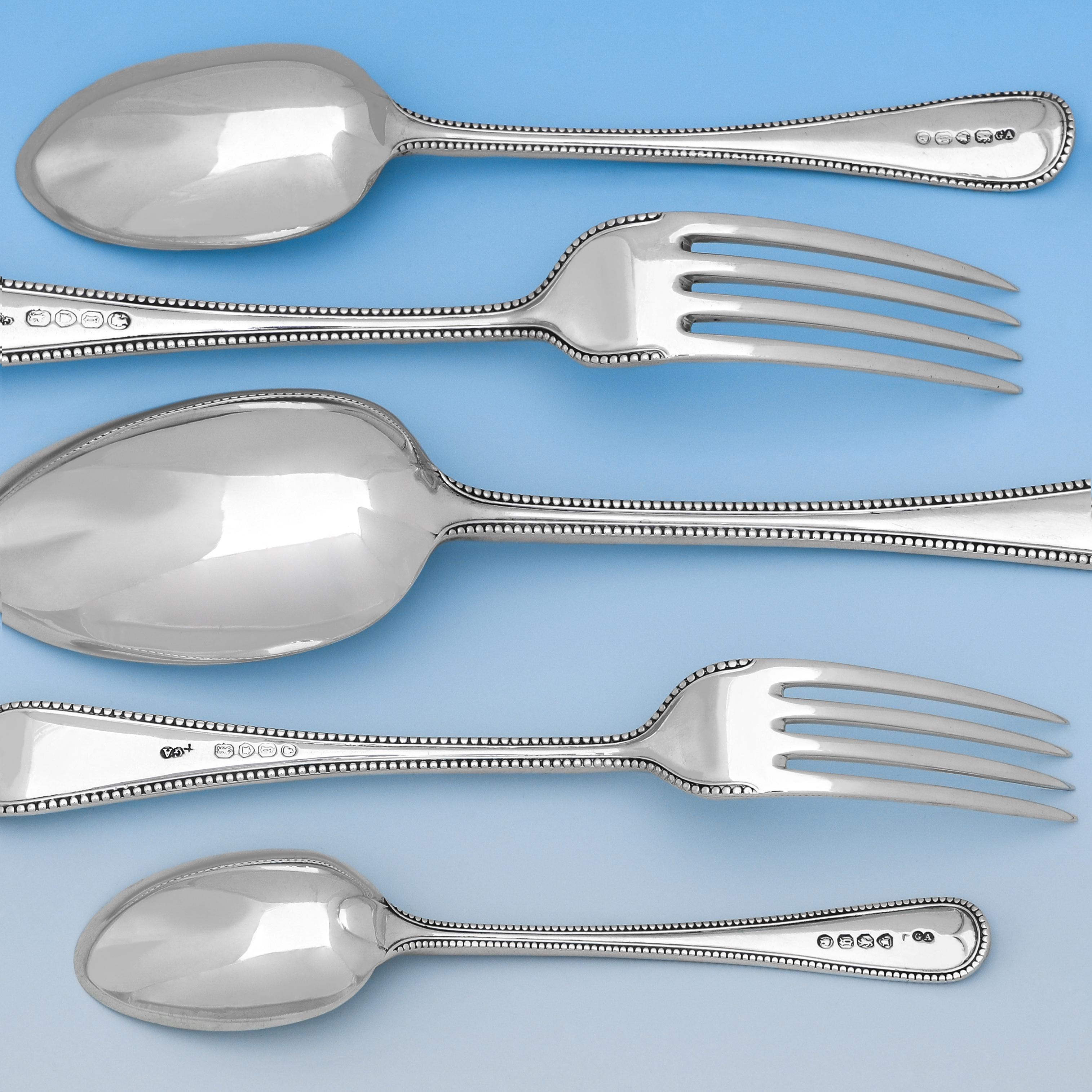 Mid-19th Century Antique English Sterling Silver Canteen of Cutlery / Flatware, Bead Pattern