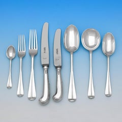 Antique English Sterling Silver Canteen of Cutlery / Flatware Hollow Rib Rattail