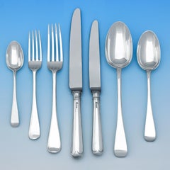 Antique English Sterling Silver Canteen of Cutlery / Flatware, Old English, 12
