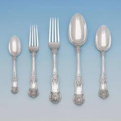 Antique English Sterling Silver Canteen of Cutlery / Flatware, Queens Rosette