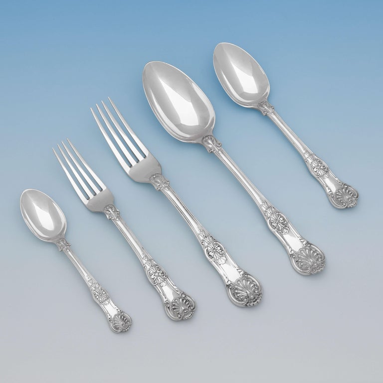 Baroque Antique English Sterling Silver Canteen of Cutlery / Flatware, Queens Rosette For Sale