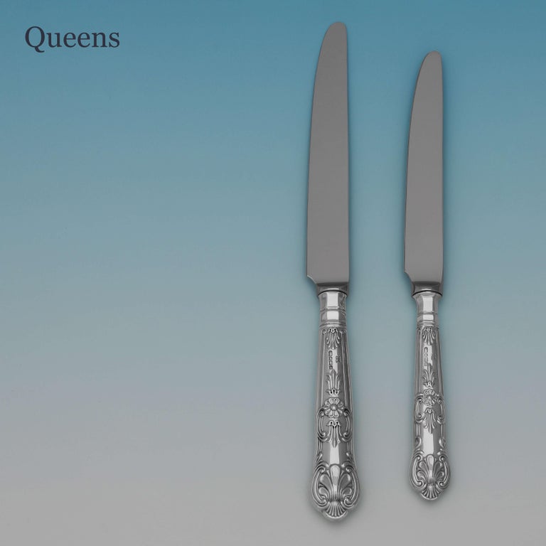 Antique English Sterling Silver Canteen of Cutlery / Flatware, Queens Rosette For Sale 2