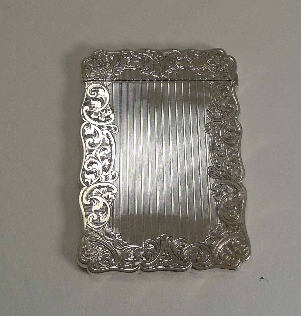 Early Victorian Antique English Sterling Silver Card Case, 1857