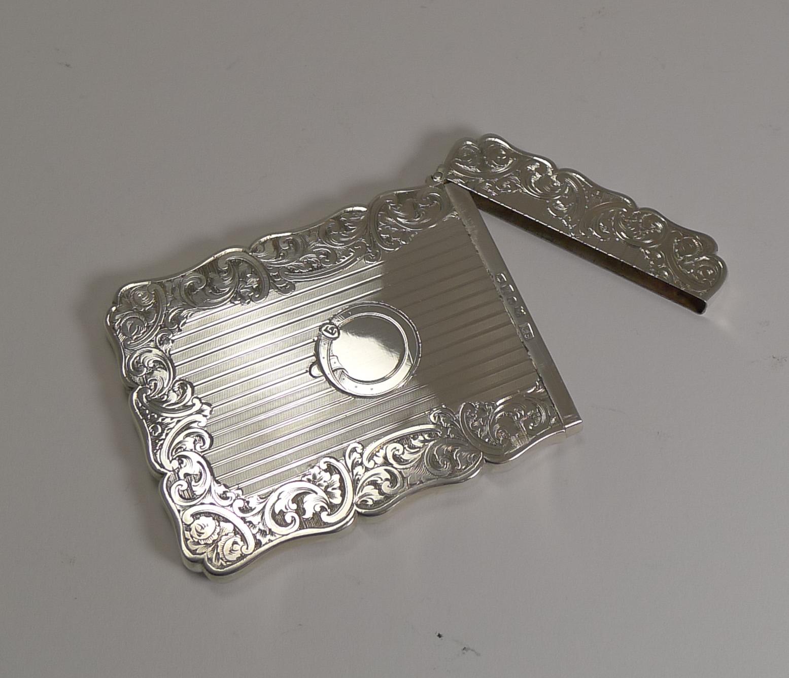 Antique English Sterling Silver Card Case, 1857 In Good Condition In Bath, GB
