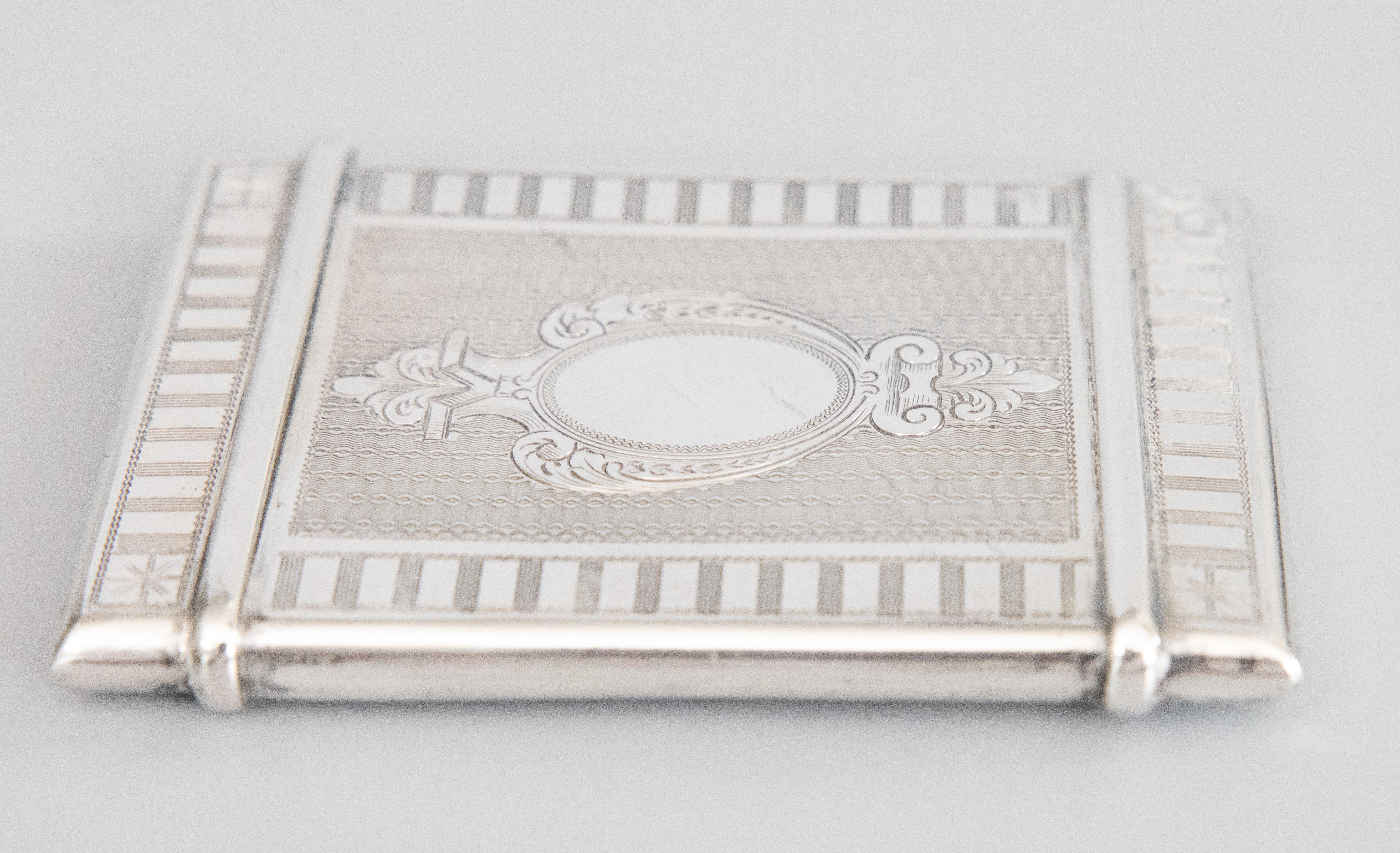 Victorian Antique English Sterling Silver Card Case, Hilliard & Thomason, Birmingham, 1879