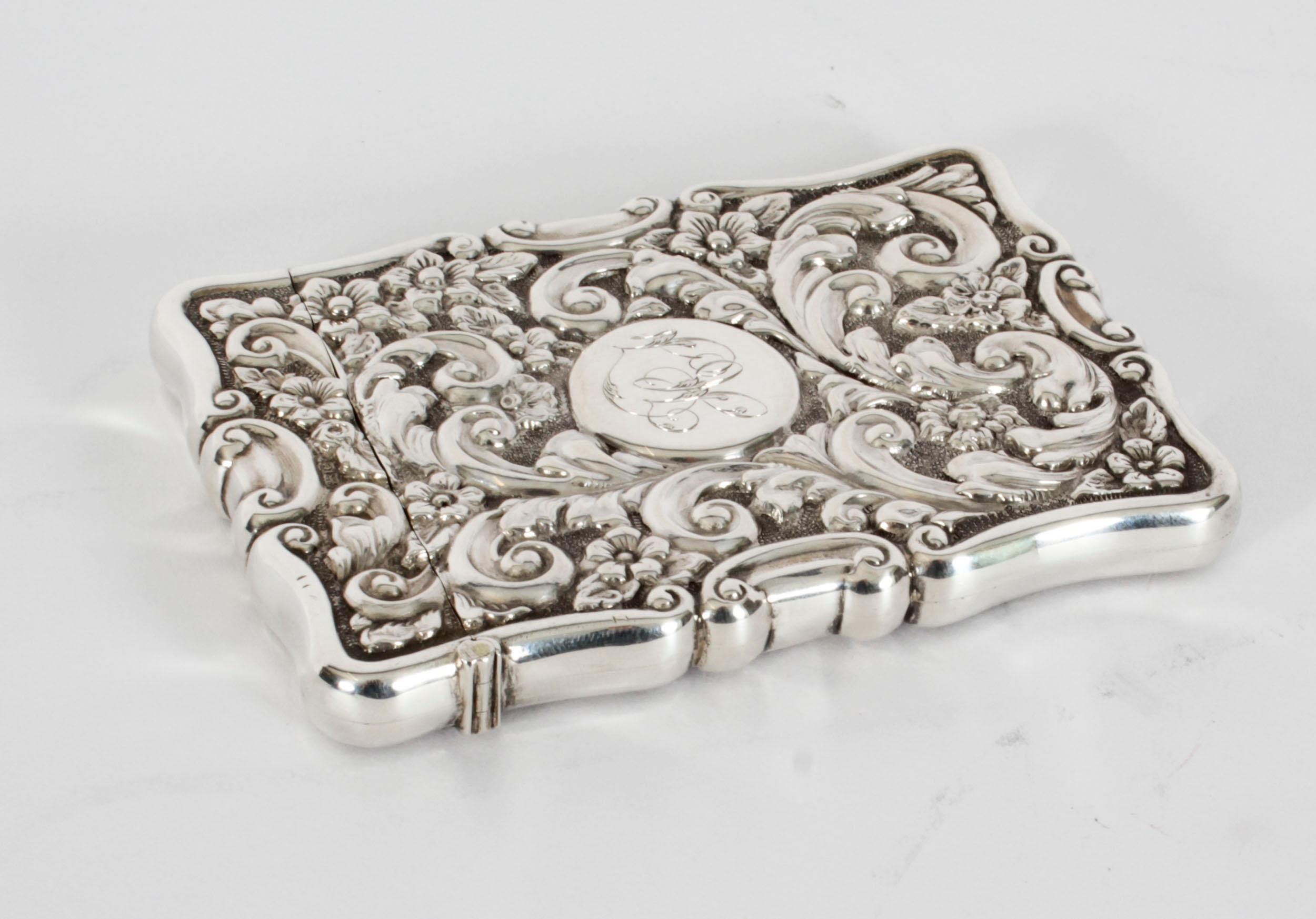 Antique English Sterling Silver Card Case Mappin & Webb 1904 For Sale 3