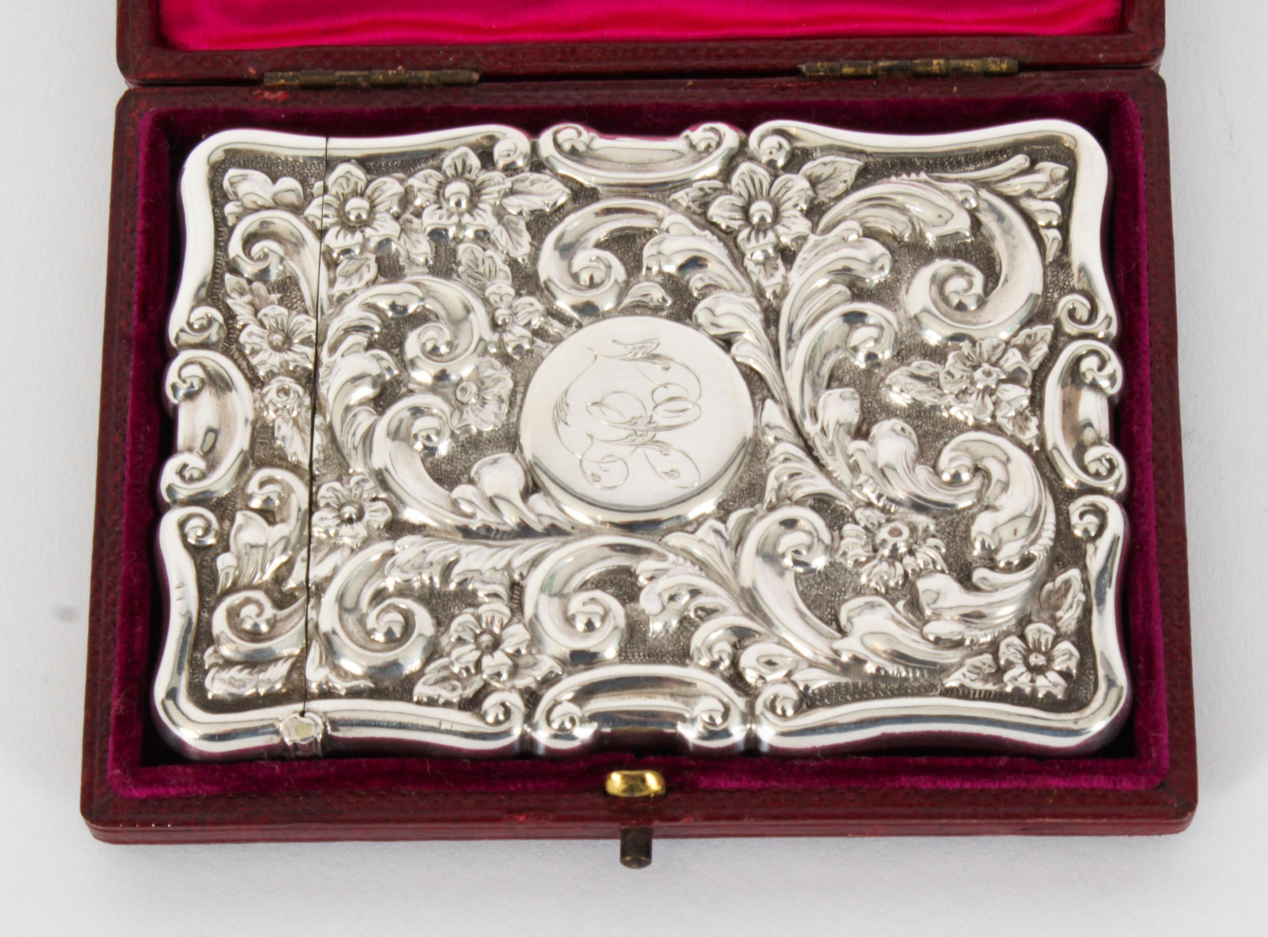Edwardian Antique English Sterling Silver Card Case Mappin & Webb 1904 For Sale
