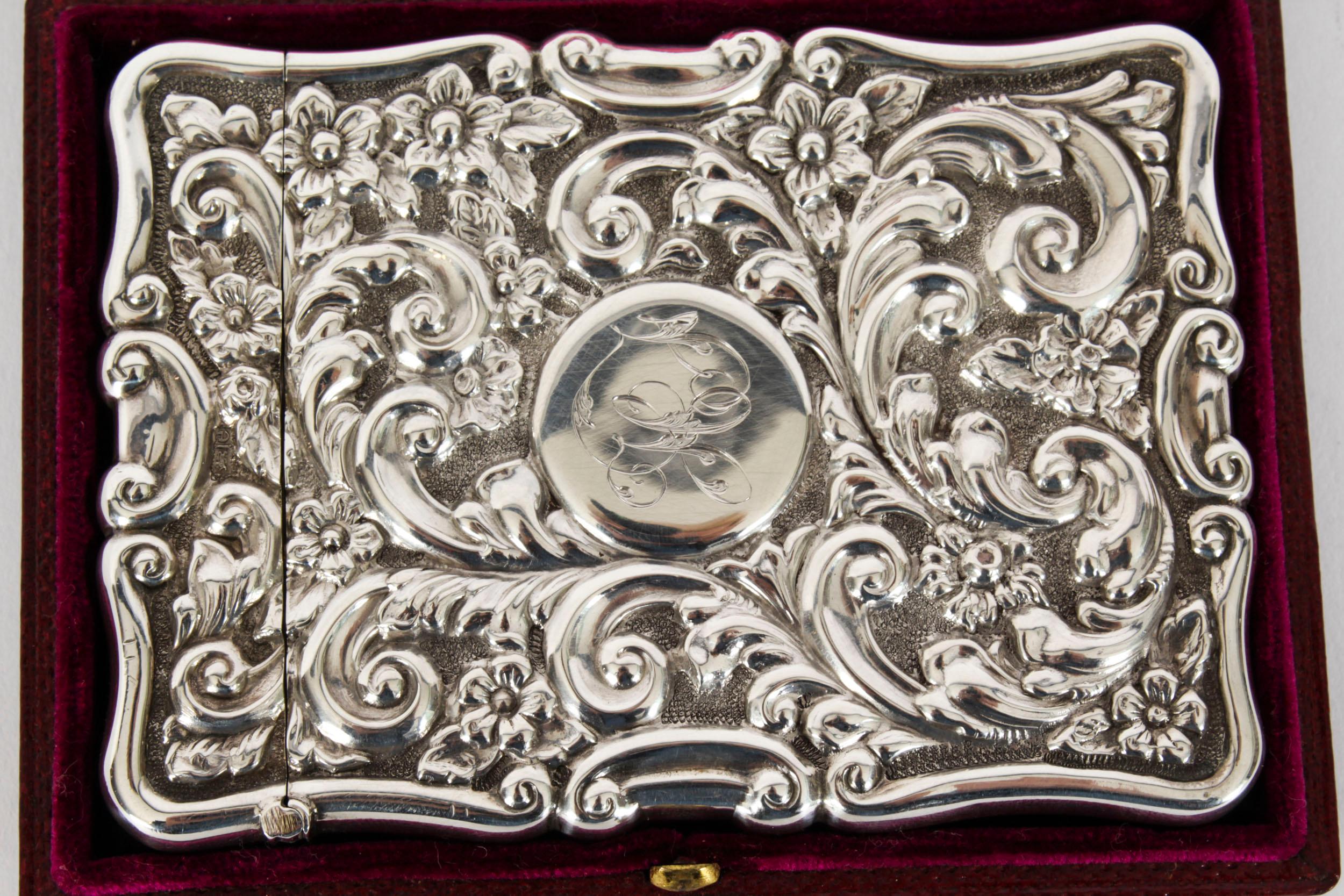 Antique English Sterling Silver Card Case Mappin & Webb 1904 In Good Condition For Sale In London, GB