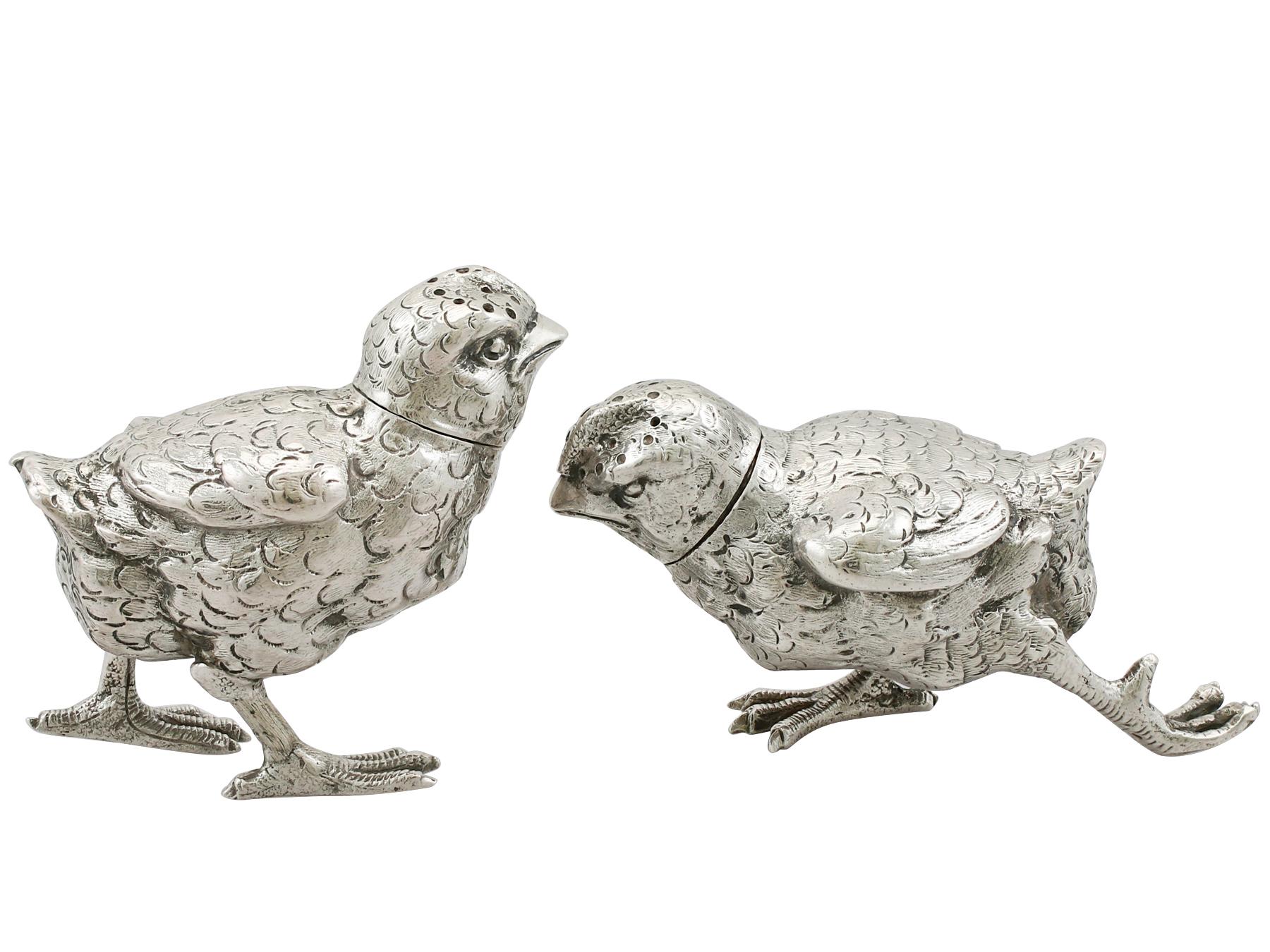 Early 20th Century Antique English Sterling Silver Chick Pepperettes, 1922
