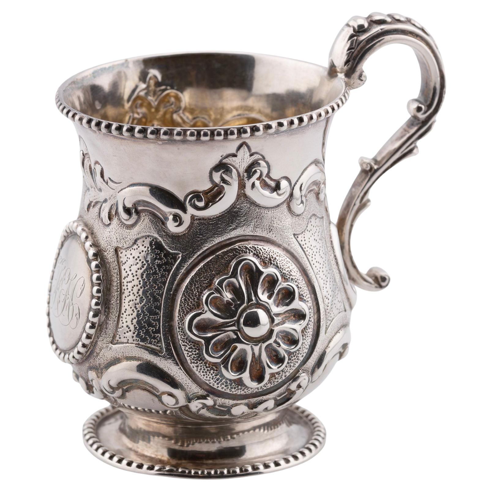 Antica tazza da battesimo inglese in argento sterling, 1858 in vendita