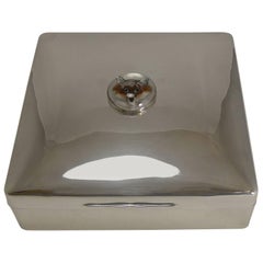 Ancienne boîte à cigares anglaise en argent sterling, grand cristal de renard d'Essex, 1913