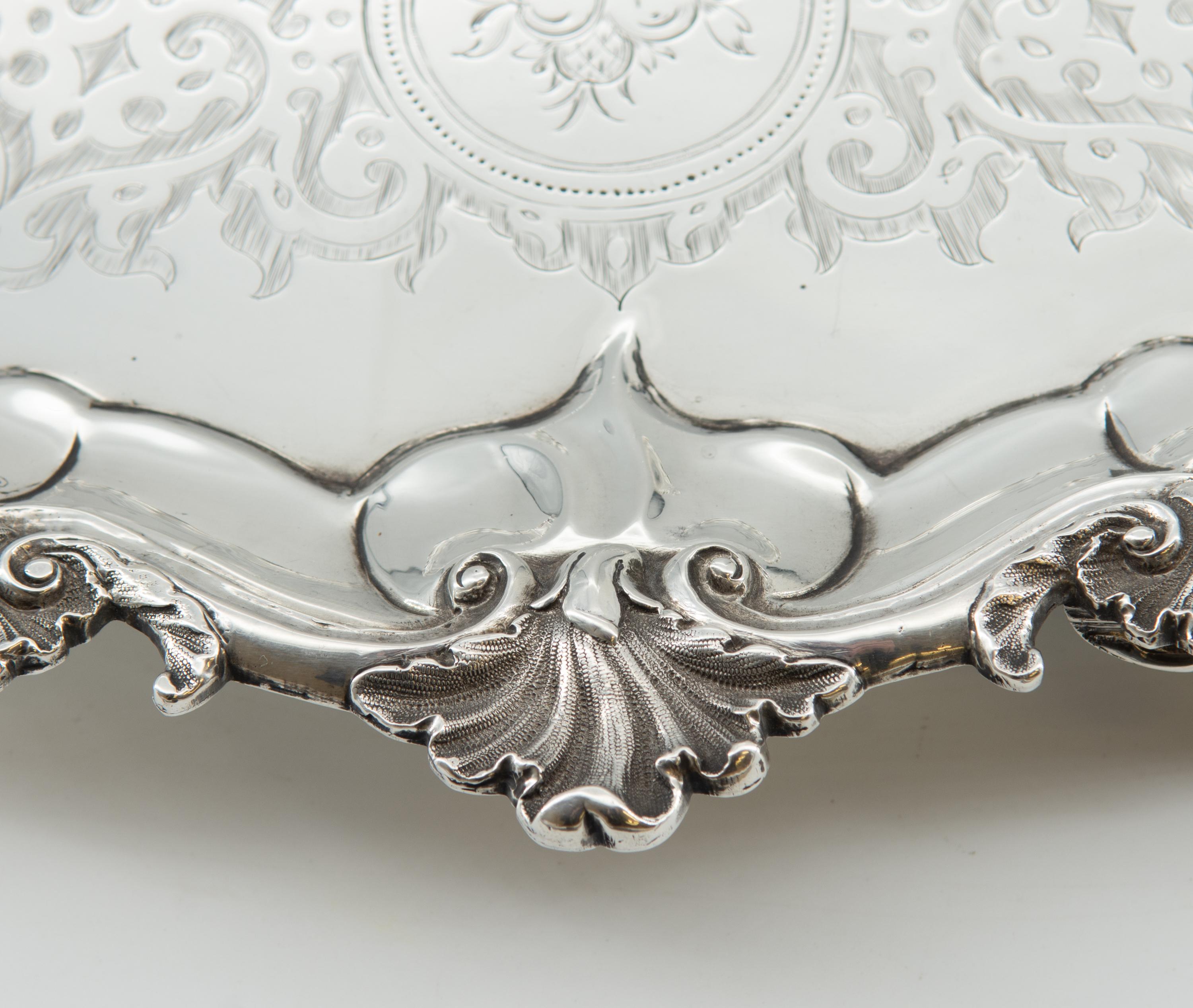Antique English Sterling Silver Circular Salver Tray Robert Harper London 1859 For Sale 1