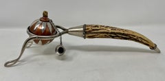 Antique English Sterling Silver & Copper Gimble Lighter with Antler Handle.