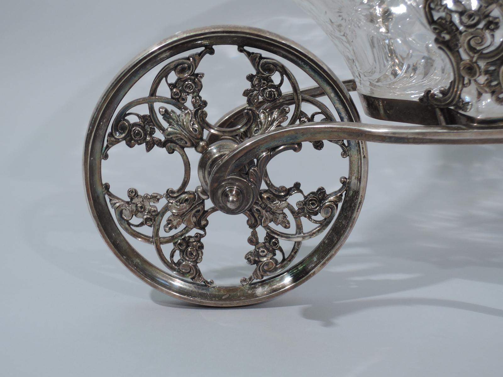 Antique English Sterling Silver and Crystal Wheelbarrow Centerpiece by Comyns 4