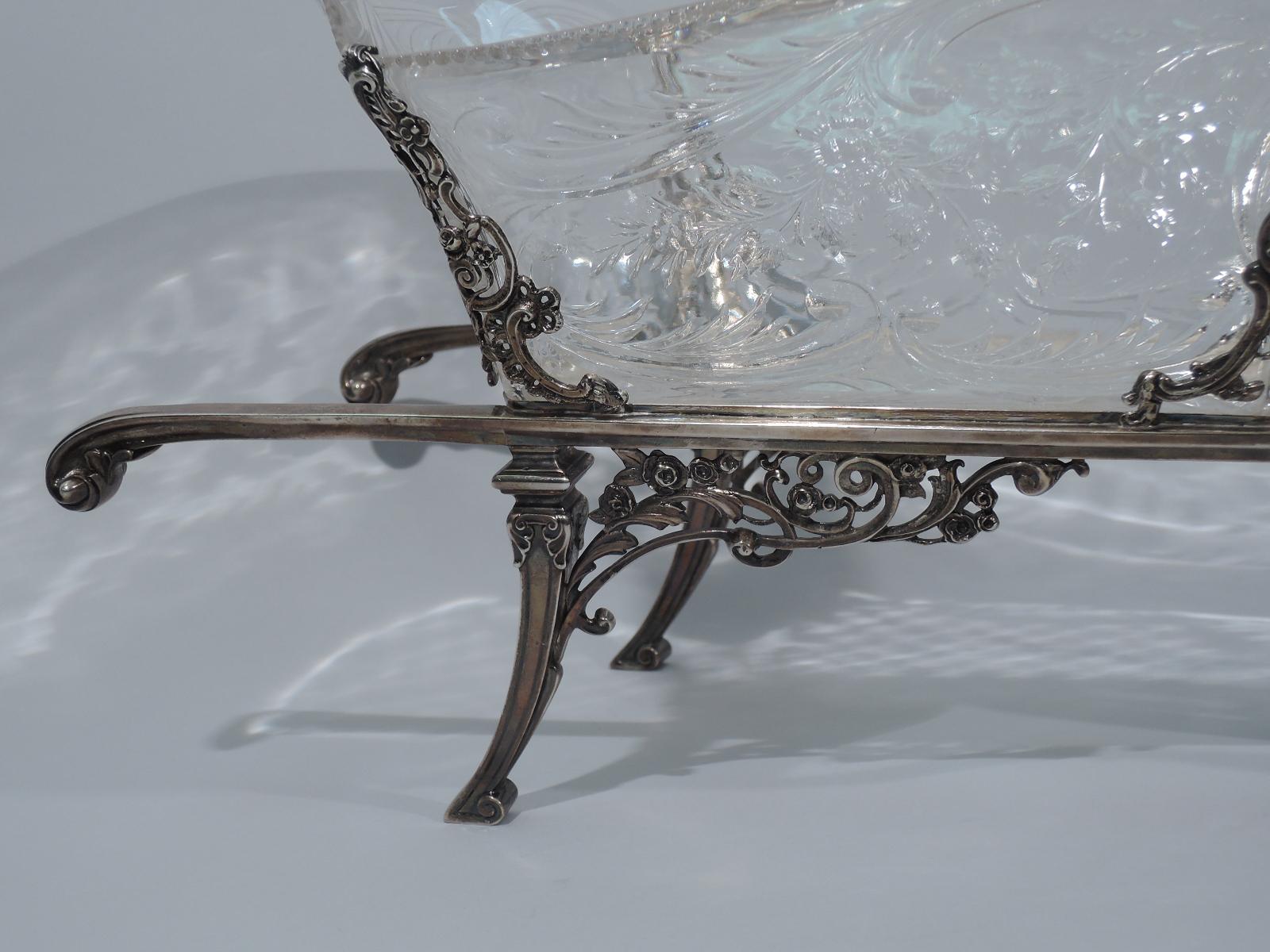 Early 20th Century Antique English Sterling Silver and Crystal Wheelbarrow Centerpiece by Comyns