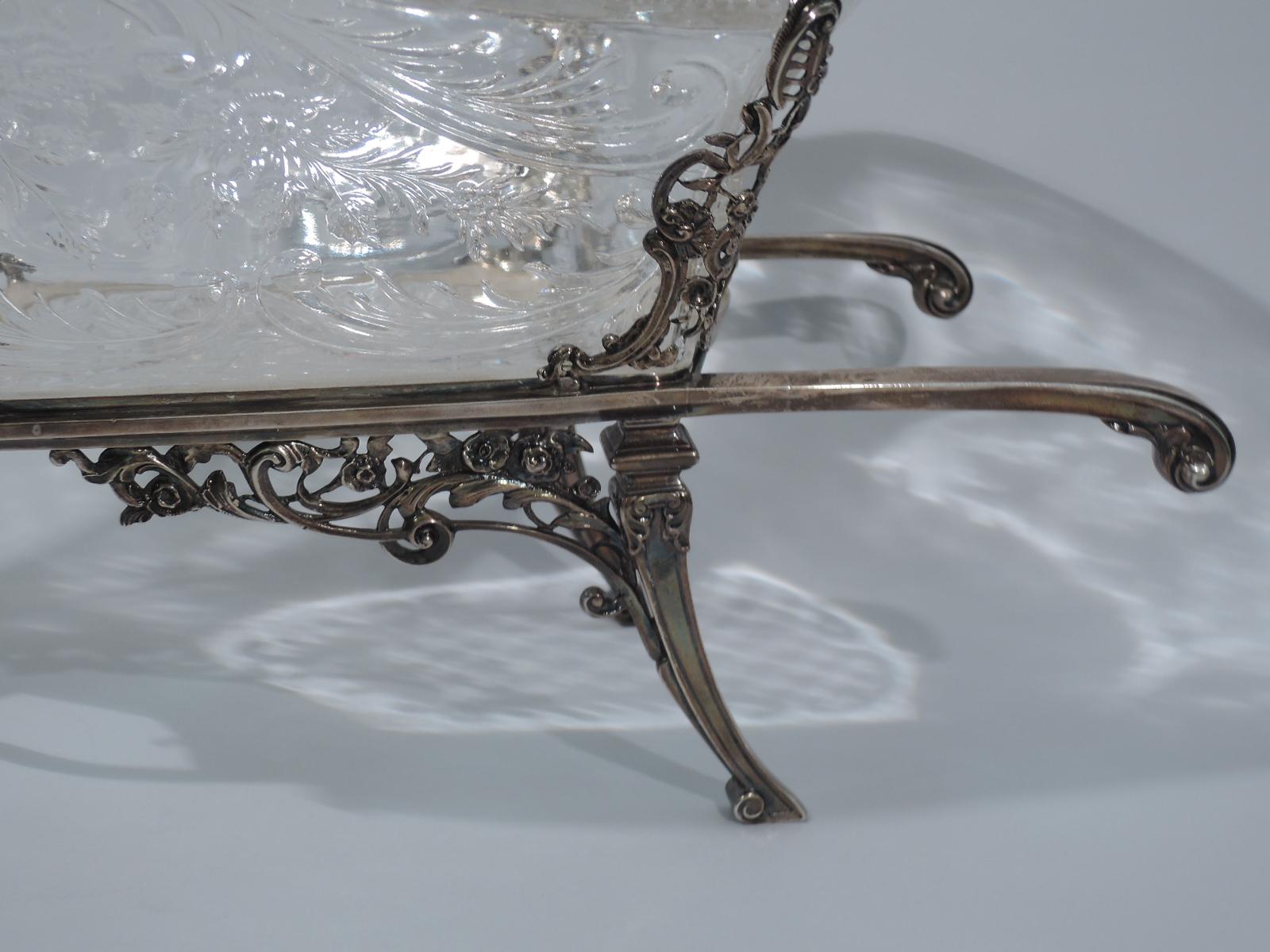 Antique English Sterling Silver and Crystal Wheelbarrow Centerpiece by Comyns 1