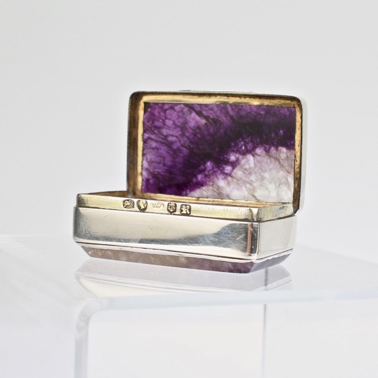 Women's or Men's Antique English Sterling Silver and Derbyshire Spar or Bluejohn Snuff Box