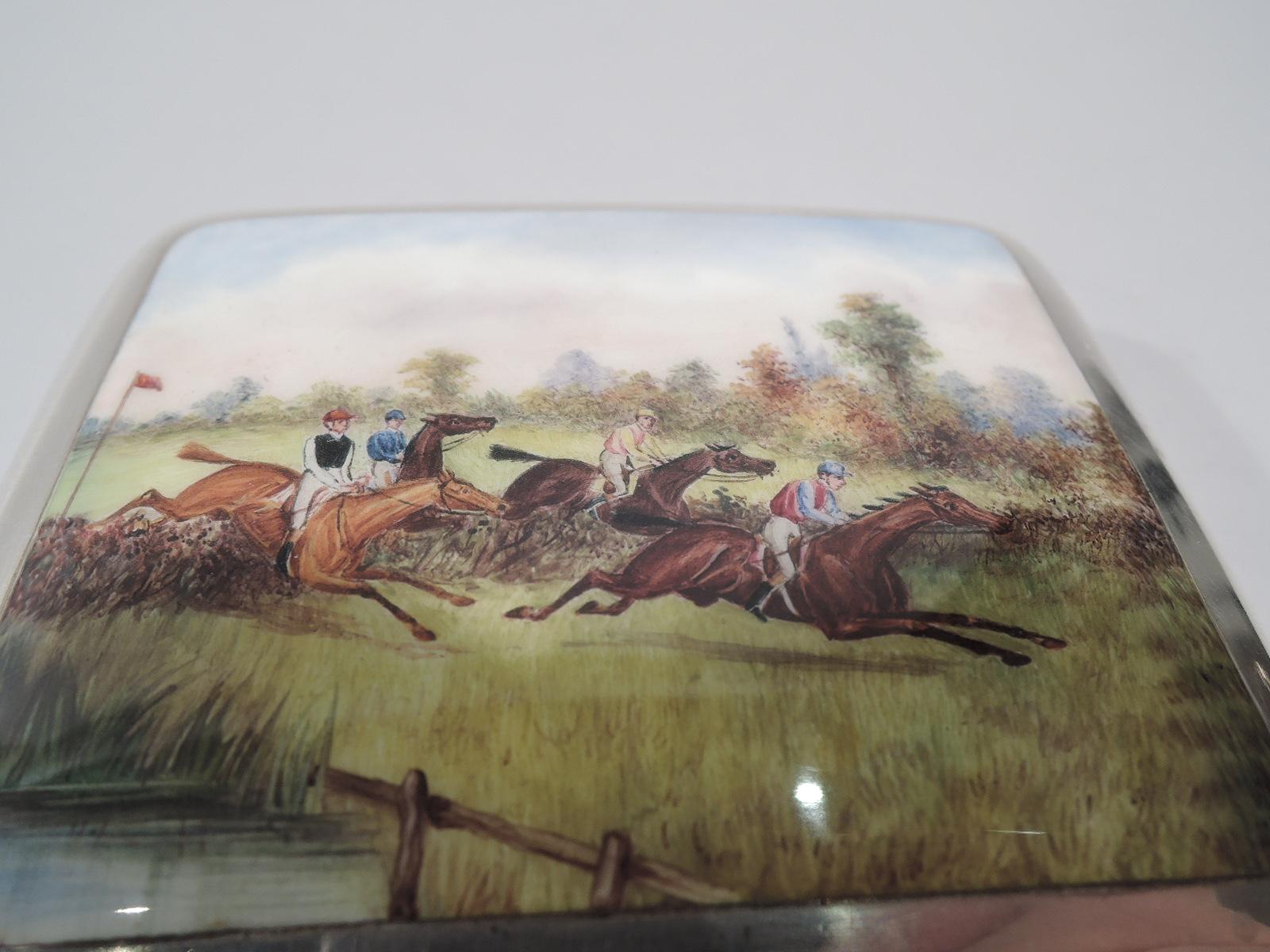 Victorian Antique English Sterling Silver and Enamel Steeplechase Cigarette Case