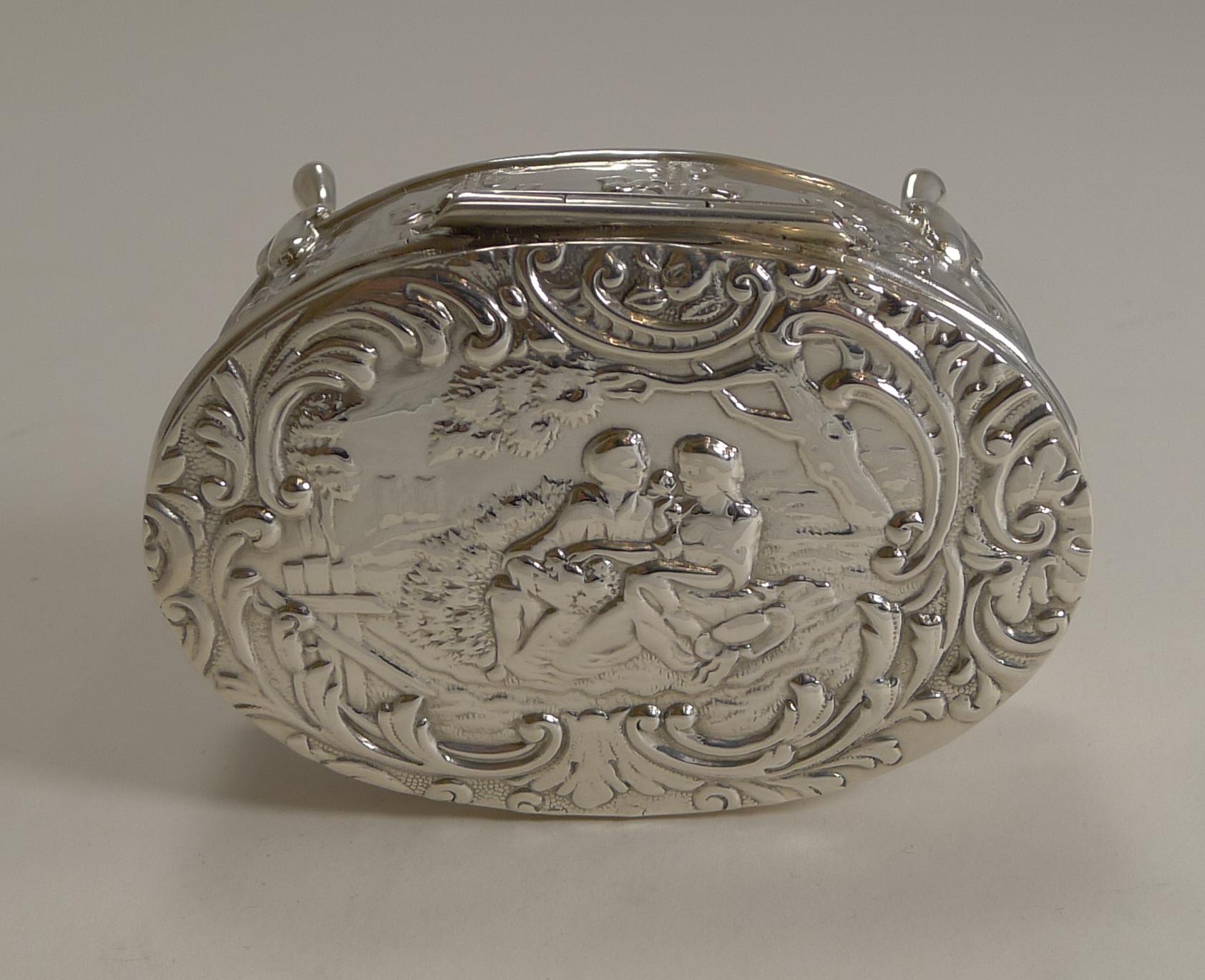 Edwardian Antique, English Sterling Silver Figural Jewellery/Trinket Box, 1905