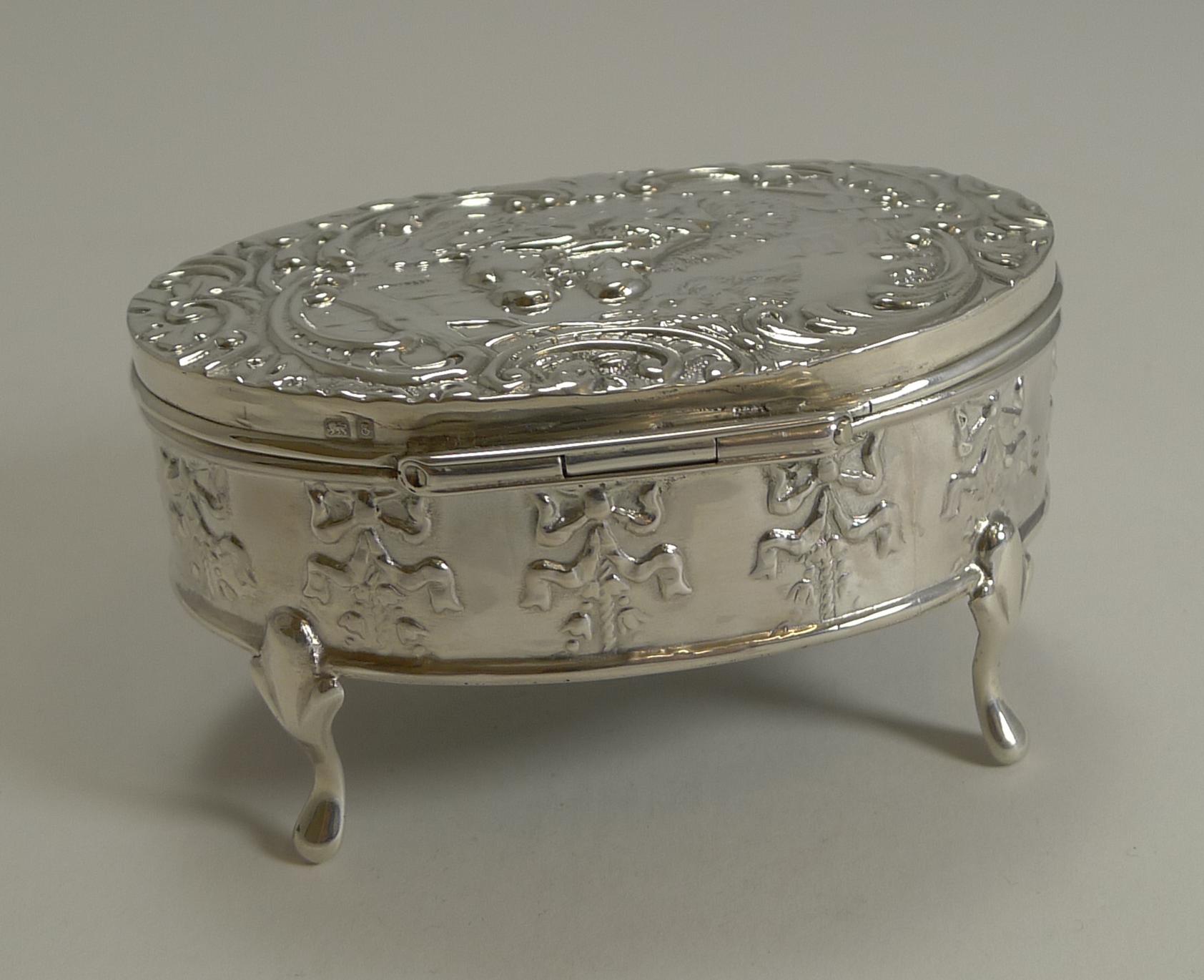 Early 20th Century Antique, English Sterling Silver Figural Jewellery/Trinket Box, 1905