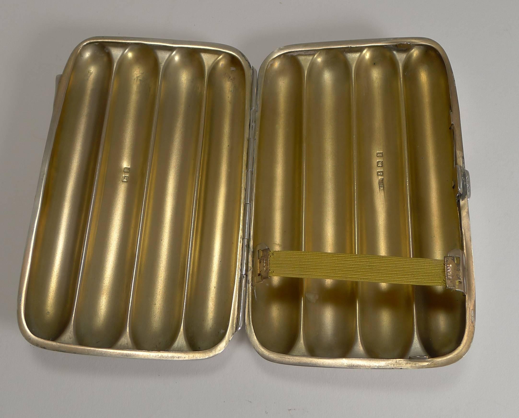 20th Century Antique English Sterling Silver Four Finger Cigar Case by Mappin Brothers, 1910
