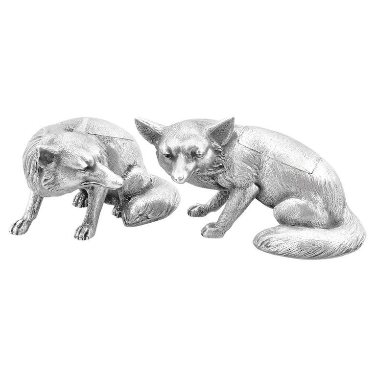 Antique English Sterling Silver Fox Boxes For Sale at 1stDibs