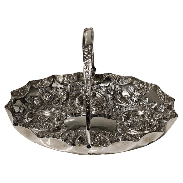 Antique English Sterling Silver Fruit Basket Birmingham 1902 For Sale