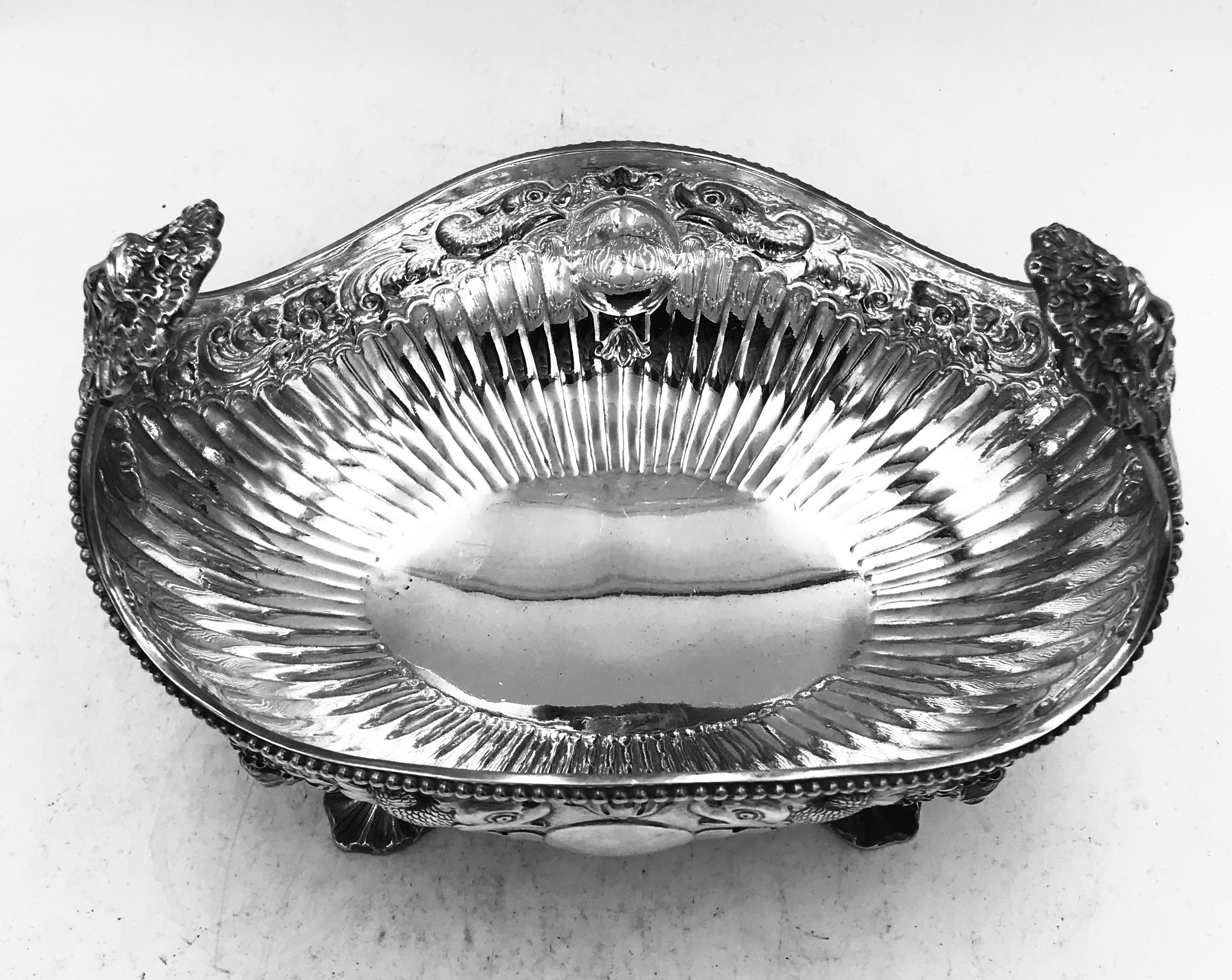 Antique English Sterling Silver Fruit Dish For Sale 2