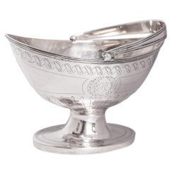 Antique English Sterling Silver Georgian Engraved Sugar Basket Bowl London 1790