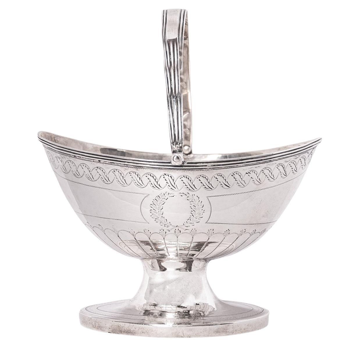 Antique English Sterling Silver Georgian Engraved Sugar Basket Bowl London 1790 For Sale 2