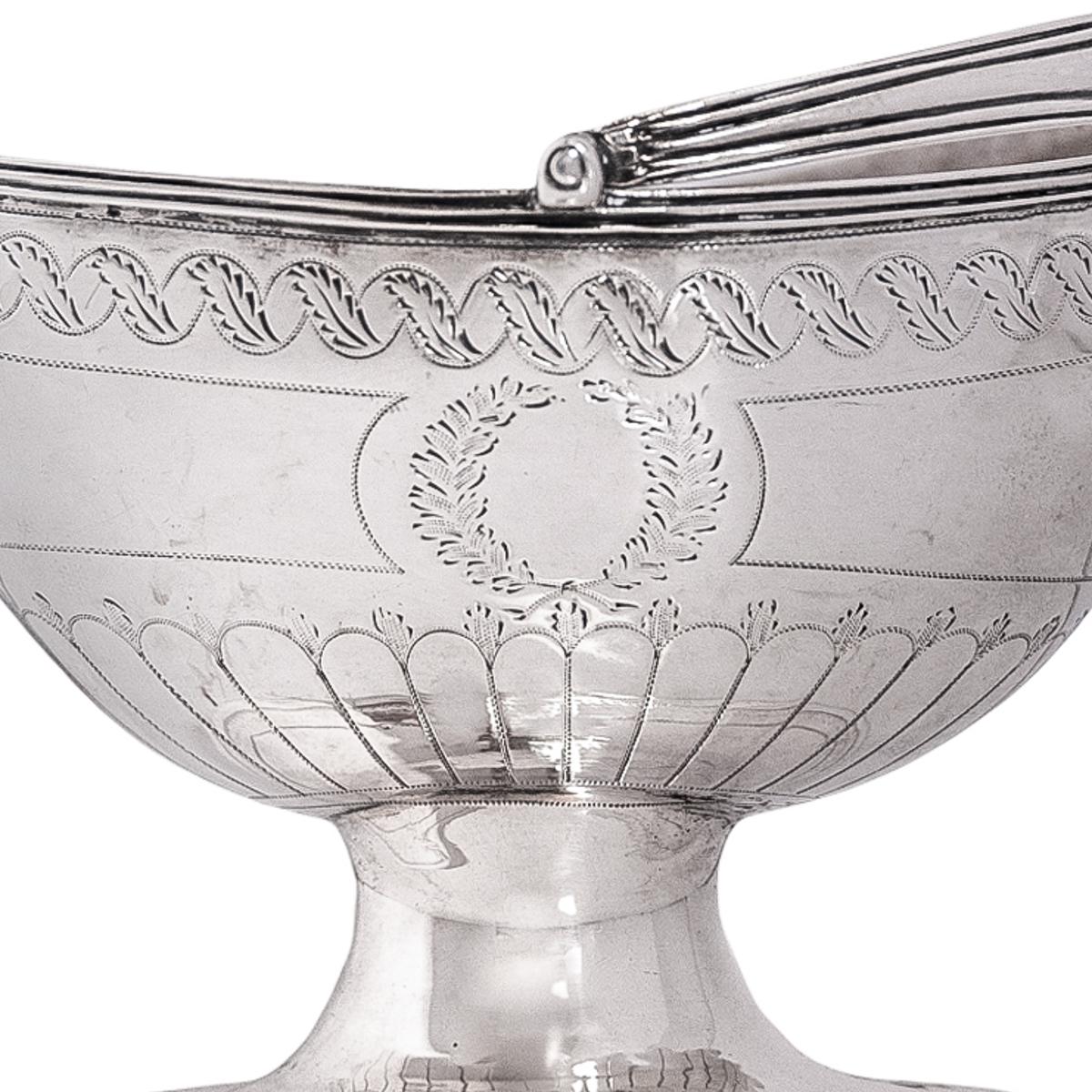 Antique English Sterling Silver Georgian Engraved Sugar Basket Bowl London 1790 For Sale 4
