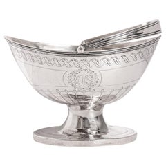 Antique English Sterling Silver Georgian Engraved Sugar Basket Bowl London 1790