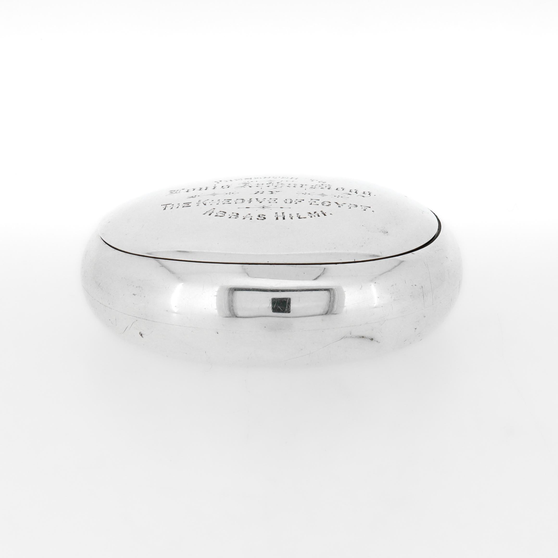 Fine XIX secolo Antica scatola da regalo inglese in argento sterling commissionata da Kehdive Abbas Hilmi II in vendita