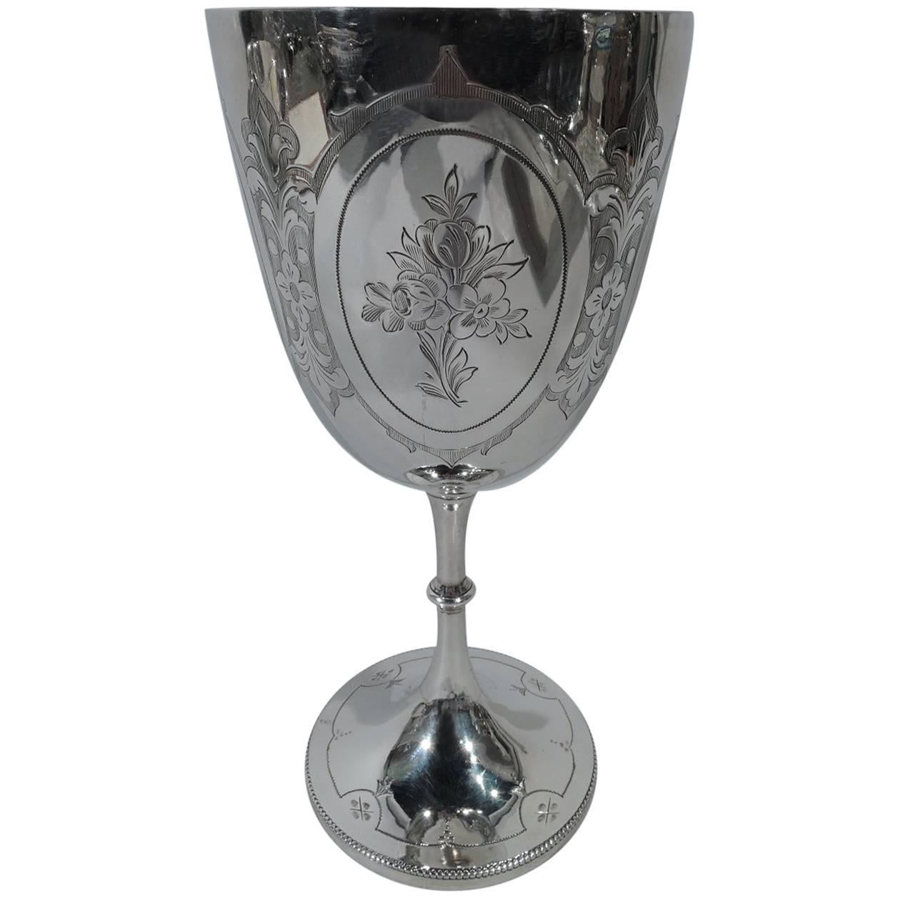 Antique English Sterling Silver Goblet with Flowers