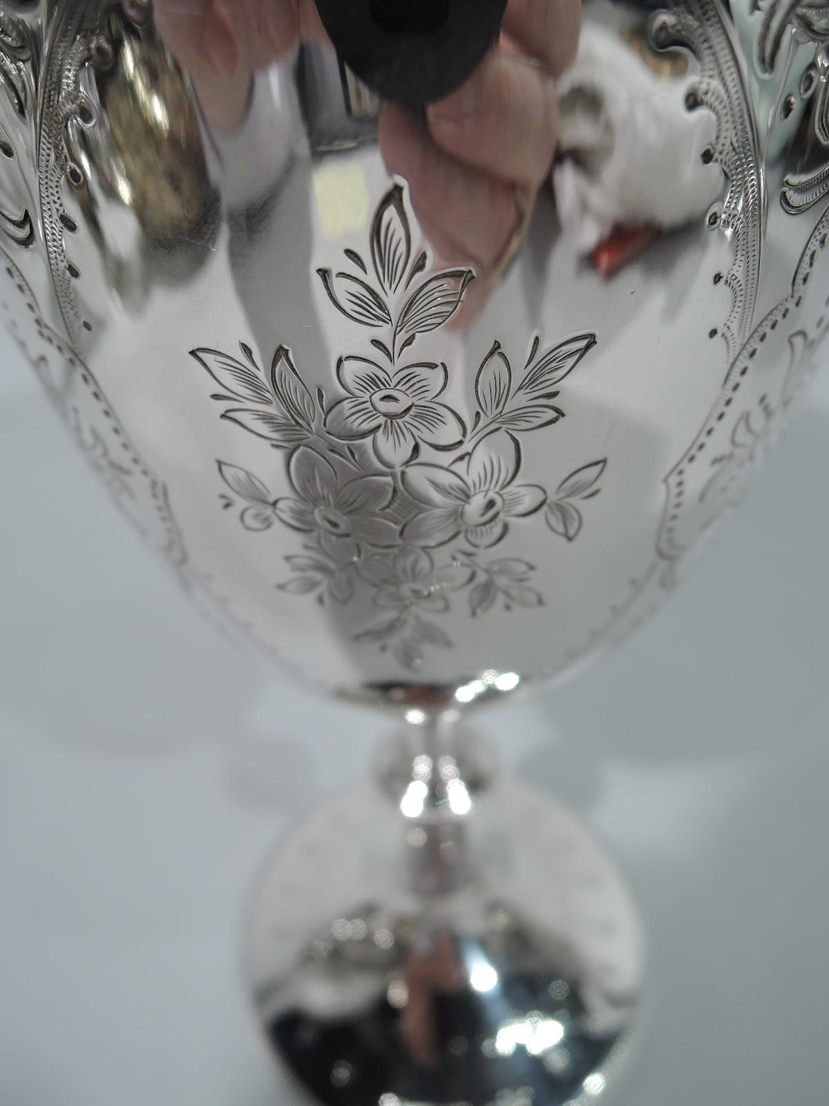 Antique English Sterling Silver Goblet with Pretty Flowers In Excellent Condition In New York, NY