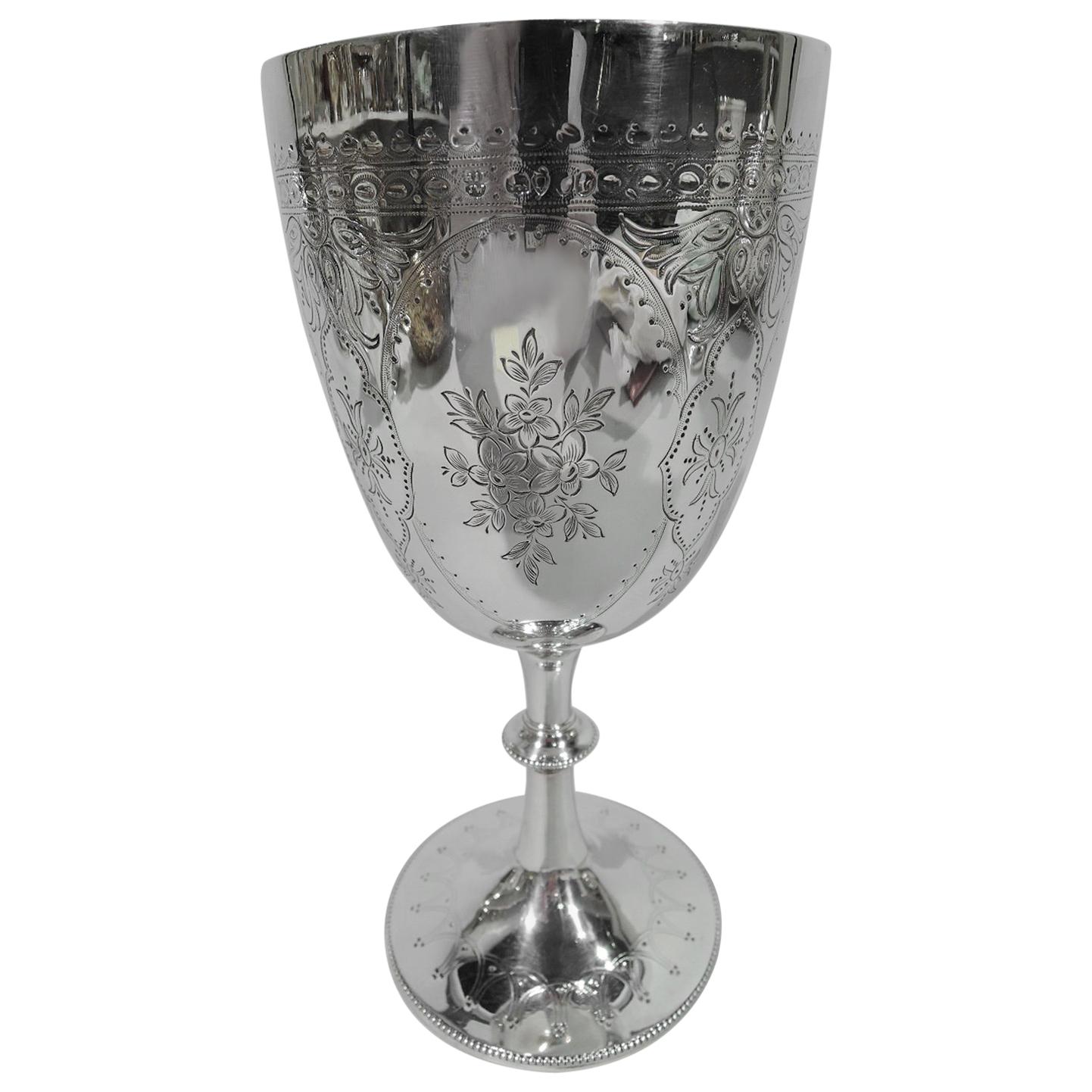 Antique English Sterling Silver Goblet with Pretty Flowers