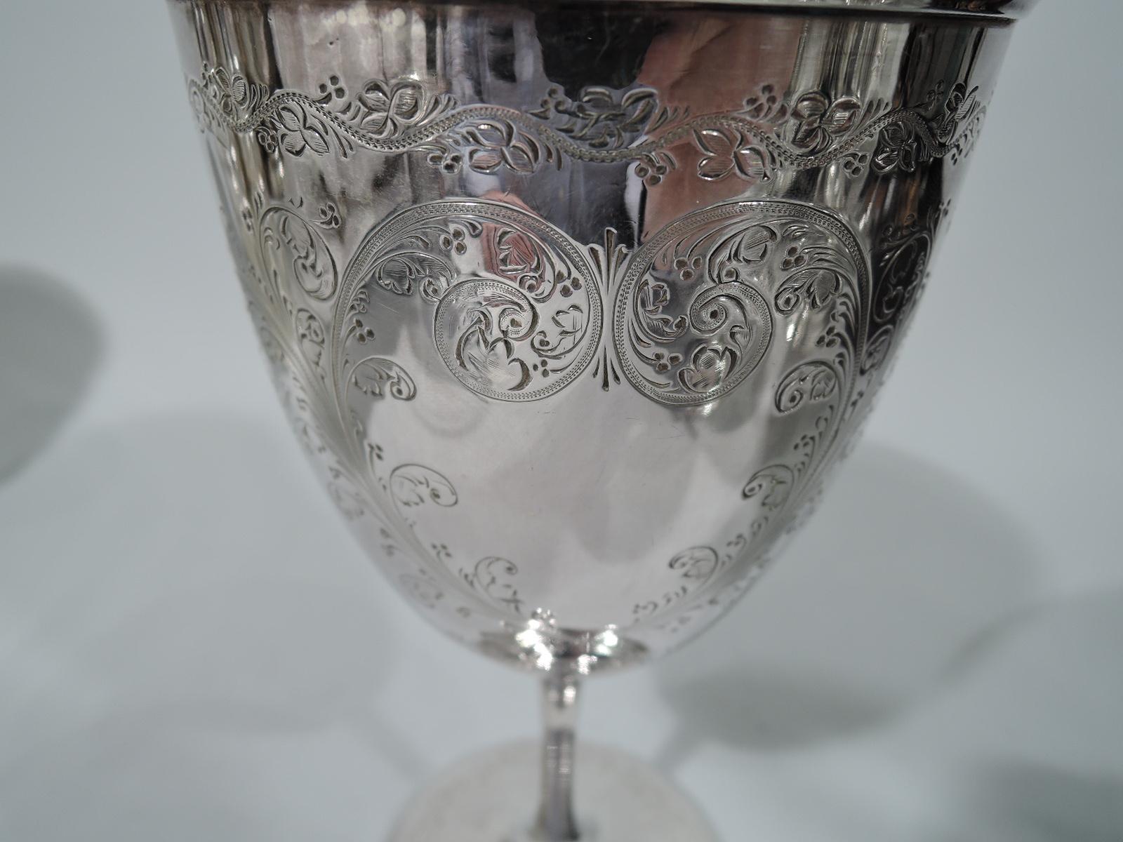 Victorian Antique English Sterling Silver Goblet with Romantic Hearts