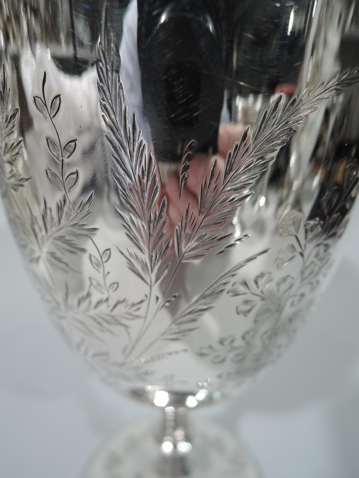 Victorian Antique English Sterling Silver Goblet with Sweeping Foliage