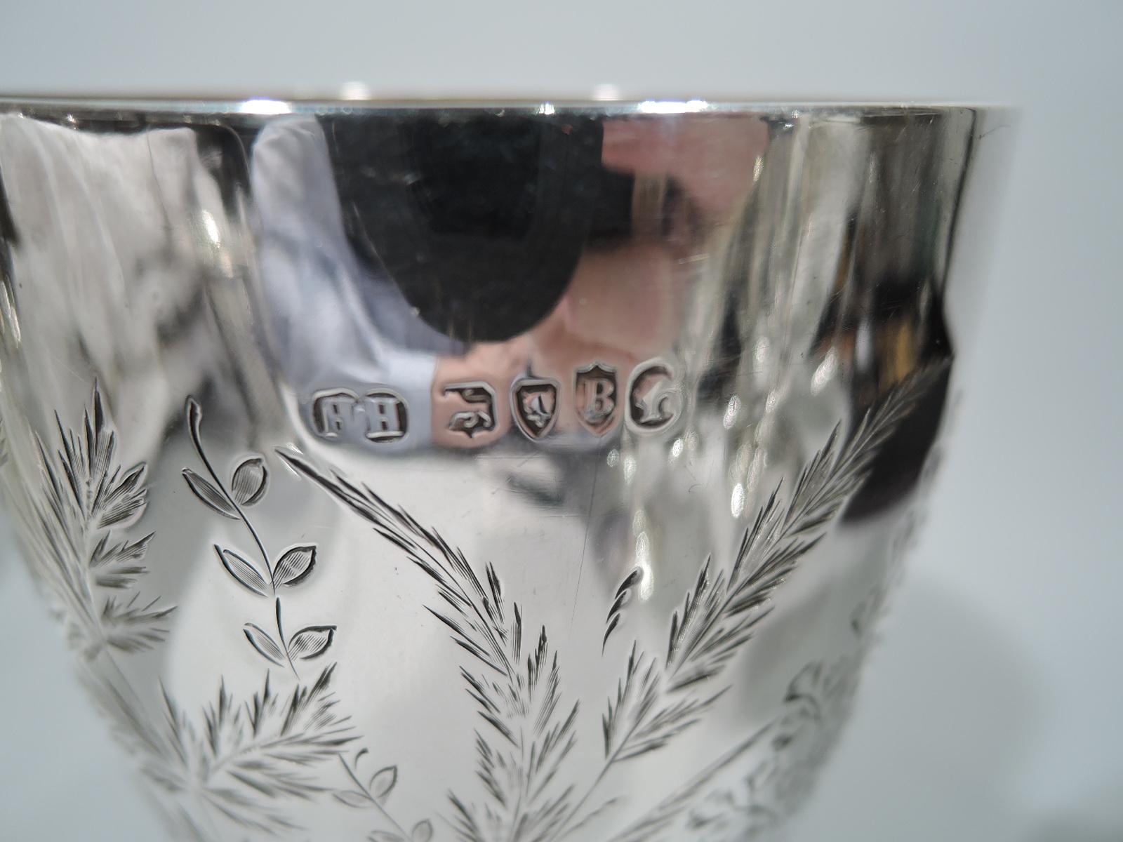 Late 19th Century Antique English Sterling Silver Goblet with Sweeping Foliage