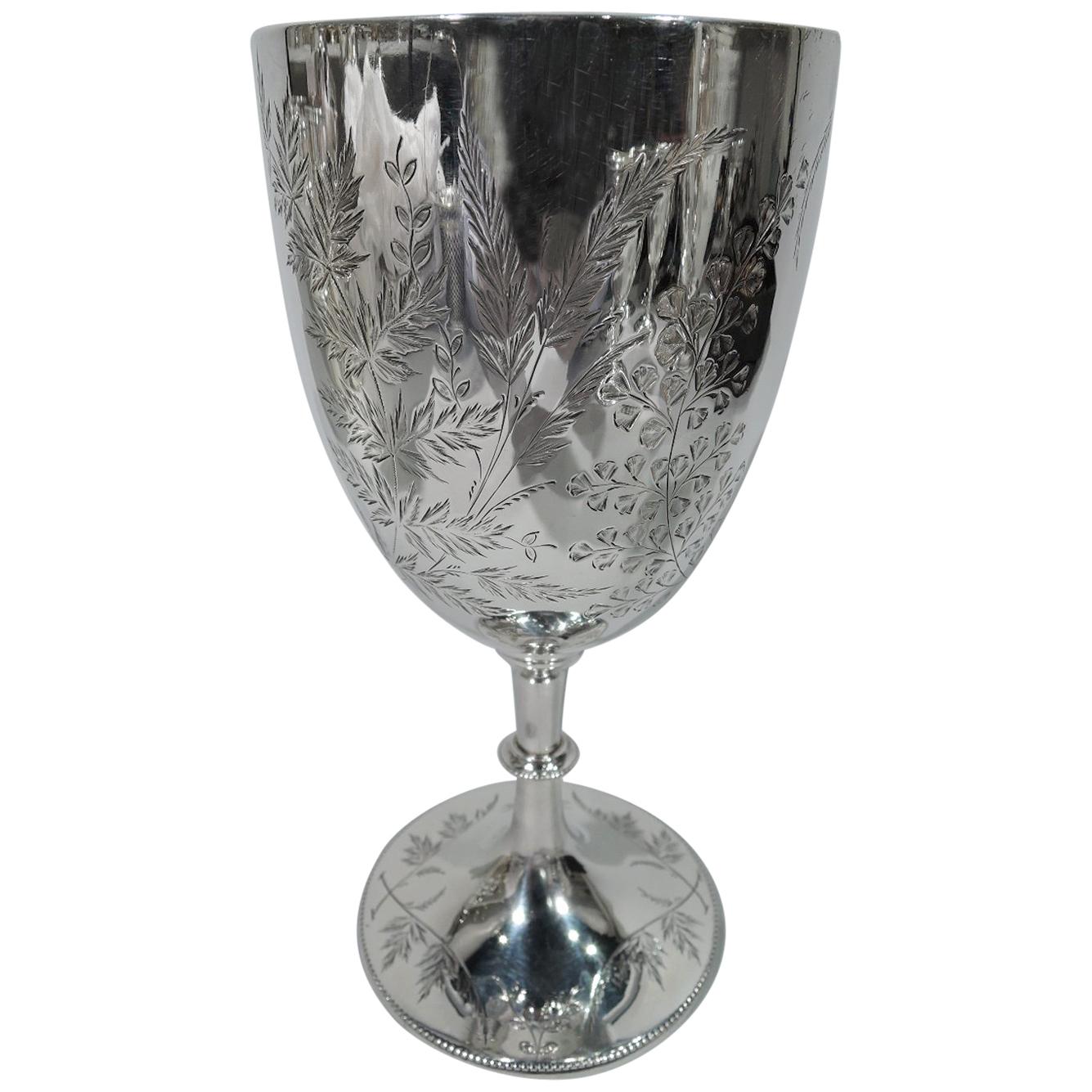 Antique English Sterling Silver Goblet with Sweeping Foliage