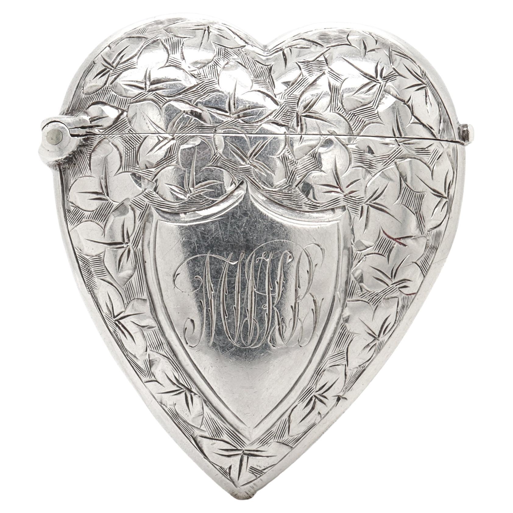 Antique English Sterling Silver Heart Match Safe / Vesta by William Hair Haseler For Sale