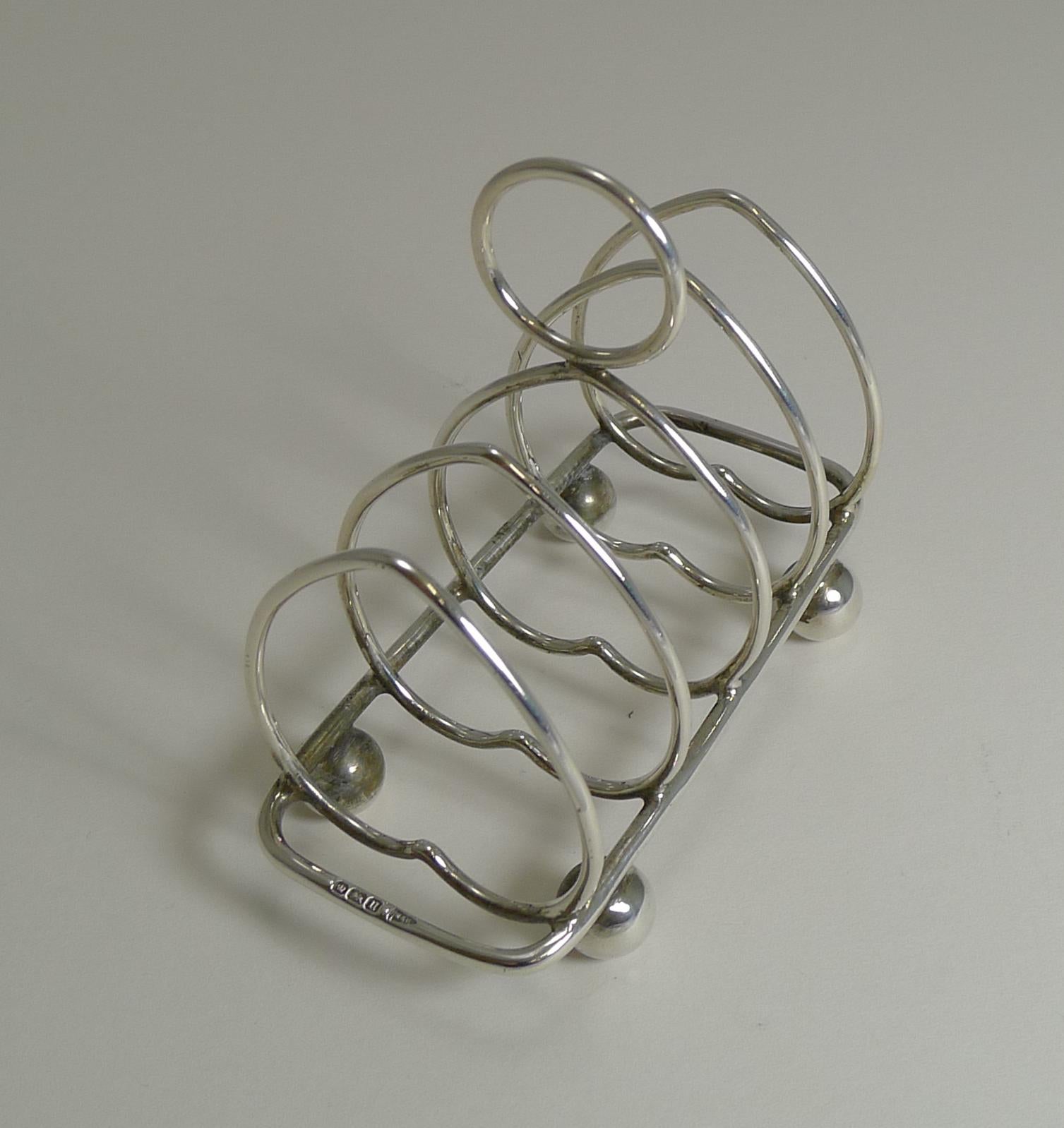 George IV Antique English Sterling Silver Heart Toast Rack, 1912 by Walker and Hall