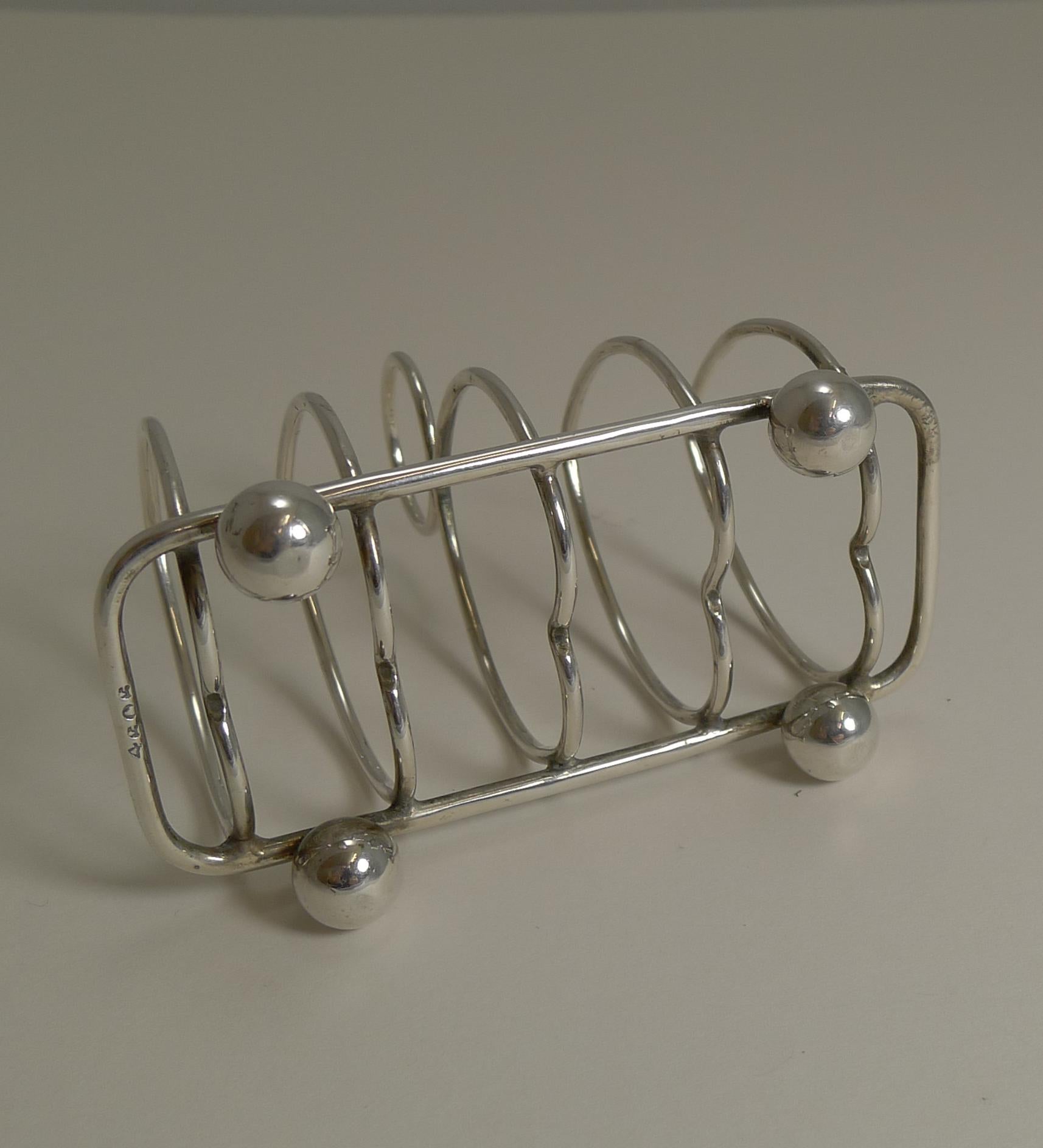 Early 20th Century Antique English Sterling Silver Heart Toast Rack, 1912 by Walker and Hall