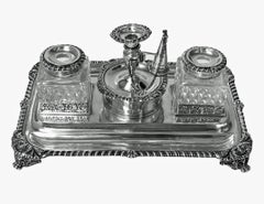 Antique English Sterling Silver Inkstand, London, 1905
