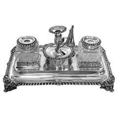 Antique English Sterling Silver Inkstand, London, 1905