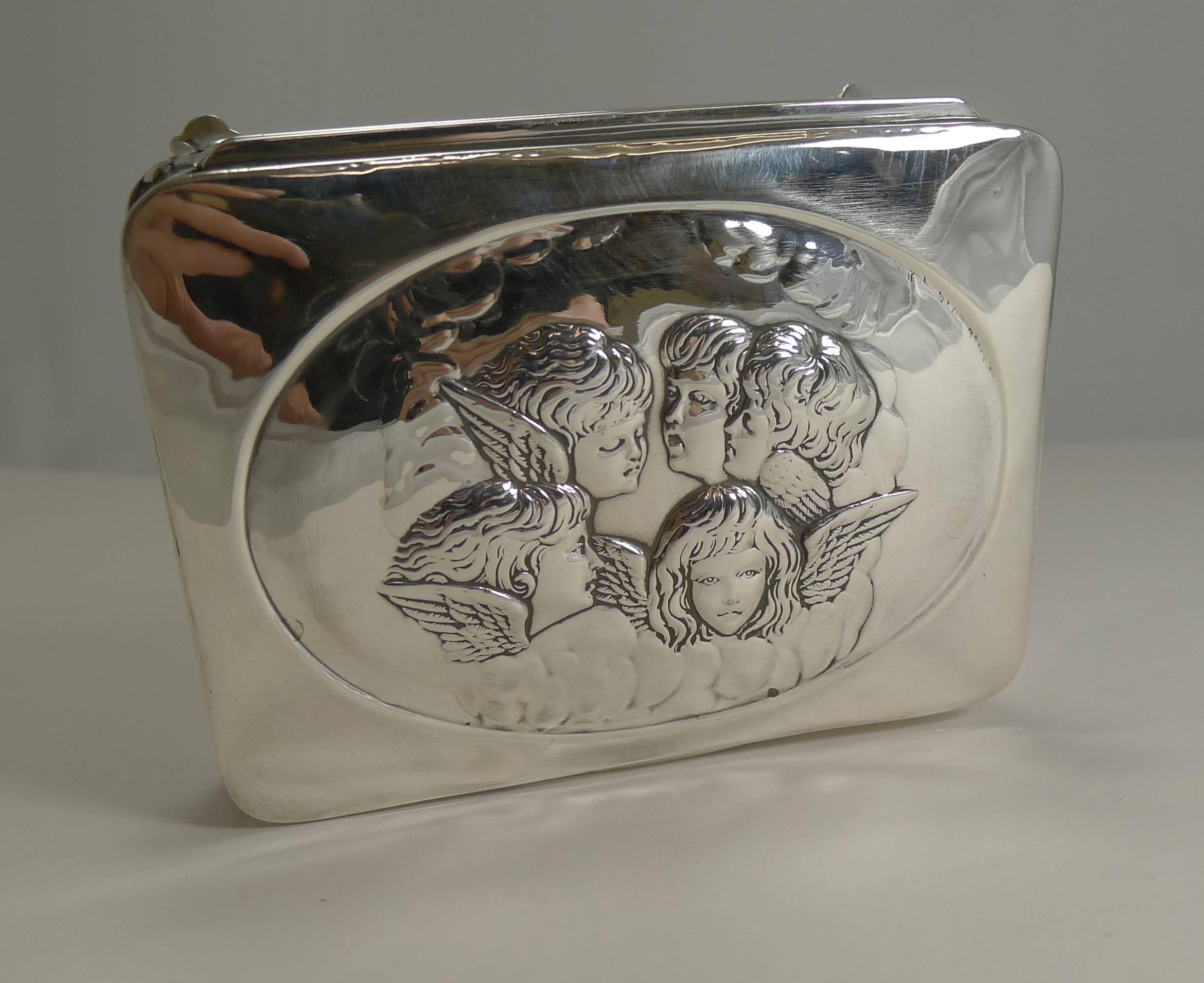 Edwardian Antique English Sterling Silver Jewelry Box Cherubs / Angels